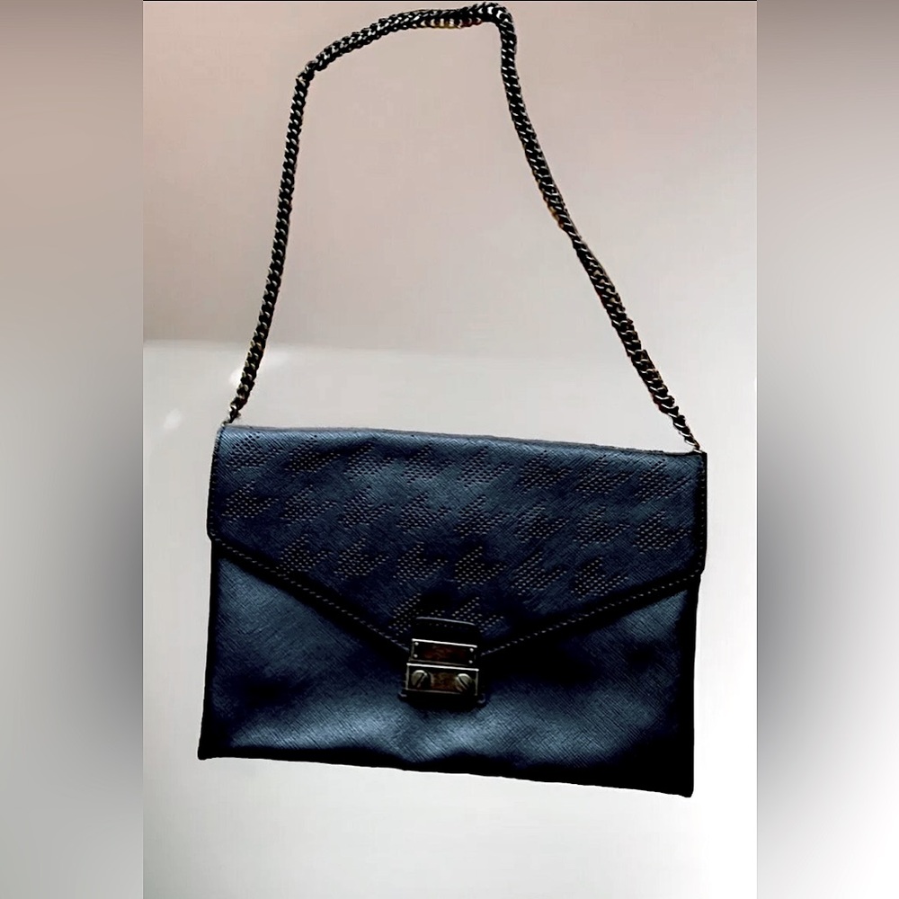 J.CREW Vegan ‘leather’ Black Perforated Clutch Shoulder Evening Bag Chain Purse